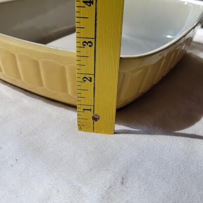 Lot 50: (3) Casserole Dishes Tan, Light Blue and Yellow