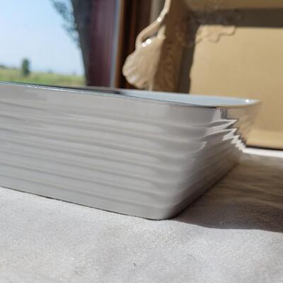 Lot 50: (3) Casserole Dishes Tan, Light Blue and Yellow