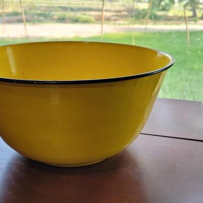 Lot 64: Vintage Large Yellow Enamel Bowl