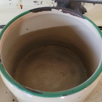 Lot 73: Vintage Green Enamel Pot with Lid and Bowl