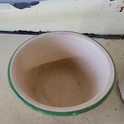 Lot 73: Vintage Green Enamel Pot with Lid and Bowl
