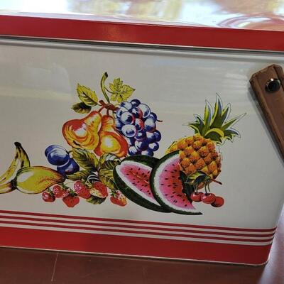 Lot 74: Vintage Metal Picnic Basket with Wood Handles