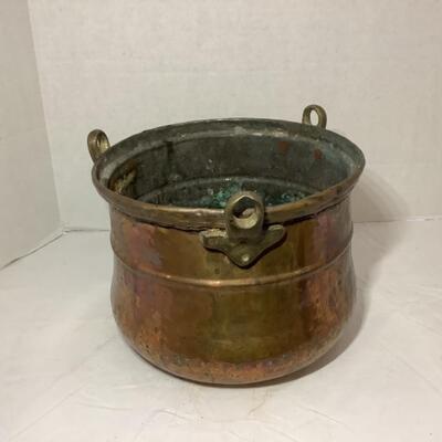 B - 101 Antique Old Hammered Hanging Copper Pot Cauldron Kettle 