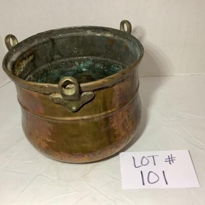 B - 101 Antique Old Hammered Hanging Copper Pot Cauldron Kettle 