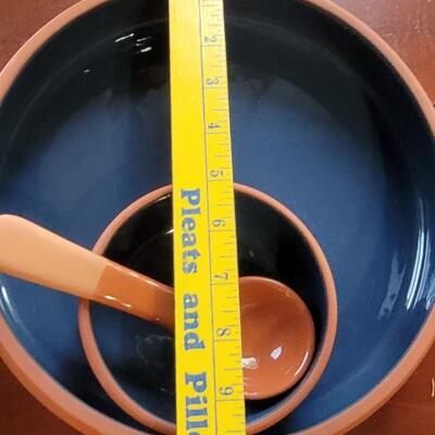 Lot 97: Terracotta Chip & Dip Dish and unmarked Handpainted Mexican Pottery 