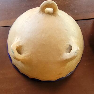 Lot 97: Terracotta Chip & Dip Dish and unmarked Handpainted Mexican Pottery 