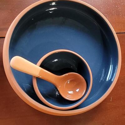 Lot 97: Terracotta Chip & Dip Dish and unmarked Handpainted Mexican Pottery 