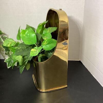 B - 105. Three Brass Decorative Containers with Faux Plants 