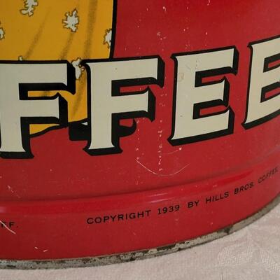 Lot 118: Vintage 1939 Turn Key Style 12" Tin Can Hills Bros. Coffee Can 