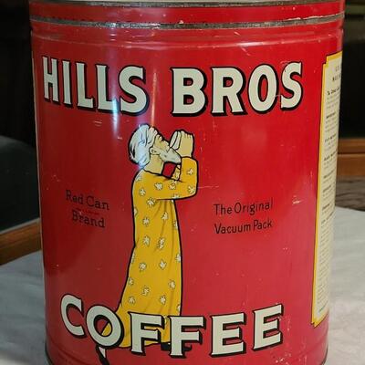 Lot 118: Vintage 1939 Turn Key Style 12" Tin Can Hills Bros. Coffee Can 