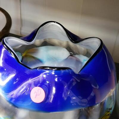 Intricate Blue  Multi-Color Hand Blown Vase