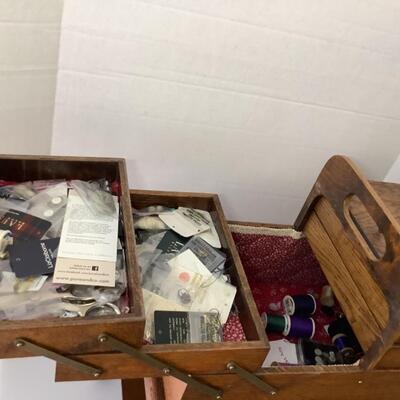 B - 118. Antique Mahogany Rolling Sewing Cabinet 