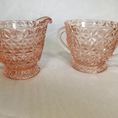 Set of 2 Vintage Pink Depression Glass  Creamer & Sugar Bowl