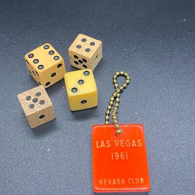 1961 Las Vegas Nevada Club Key Chain and Vintage Dice