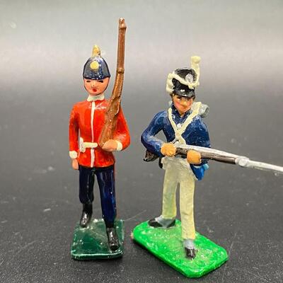 Pair of Miniature Painted Metal Soldiers Red Coat Blue Jacket