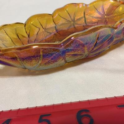 Vintage Carnival Glass Marigold/Sunflower Orange Oval With Handles Candy Dish