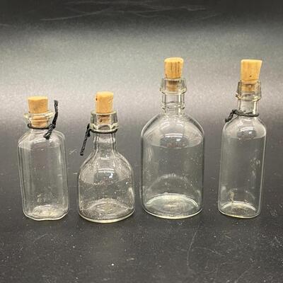 Set of 4 Miniature Corked Glass Bottles