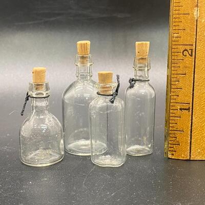 Set of 4 Miniature Corked Glass Bottles