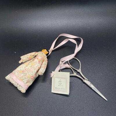 Doll Shaped Lavender Satchel Attached to Small Sewing Scissors