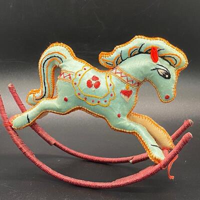 Vintage Colorful Stitch Embroidered Rocking Horse Plush Figurine