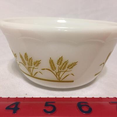 Vintage 5 inch round Hazel Atlas Milk Glass Wheat Pattern  Bowl w/Scalloped Edge