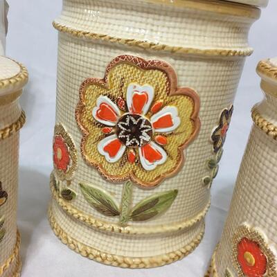 Vintage Ceramic Canisters Woven Basket Texture 70s Orange Red