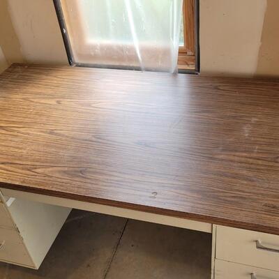 Lot 150: Vintage Metal and Wood Office Desk 