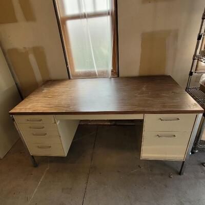 Lot 150: Vintage Metal and Wood Office Desk 