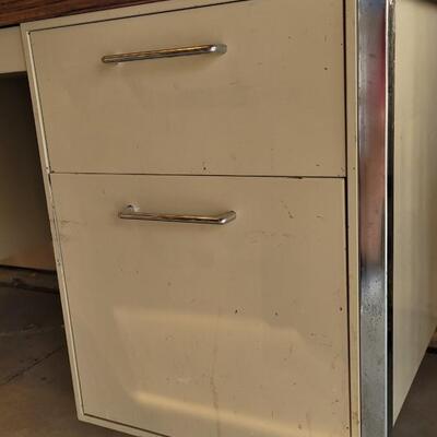 Lot 150: Vintage Metal and Wood Office Desk 