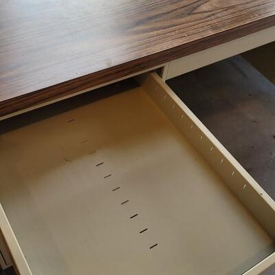 Lot 150: Vintage Metal and Wood Office Desk 
