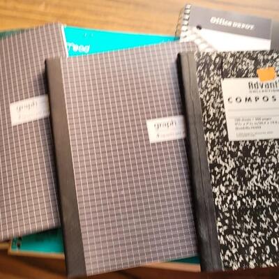 Lot 152: Assorted Unused Notebook Paper Pads + Wooden Desk Tray