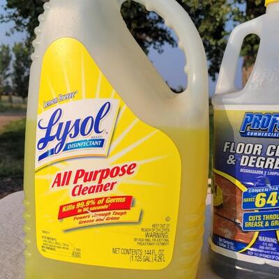 Lot 157: Assortment of Cleaning Supplies w/ LYSOL & DEGREASER Concentrate (Toilet Cleaner is NEW)