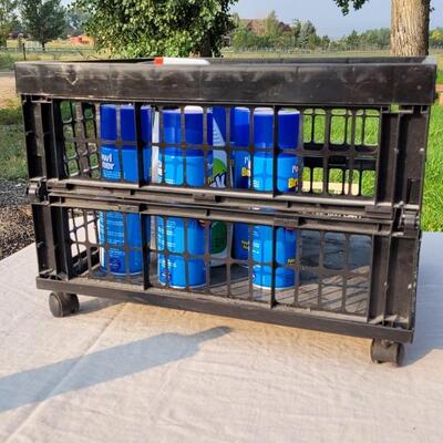 Lot 158: Assorted Cleaning Supplies w/ Black Organizing Crate (Toilet Cleaner NEW)