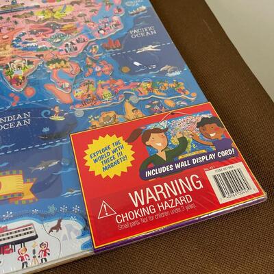 #338 Wooden Magnetic World Map