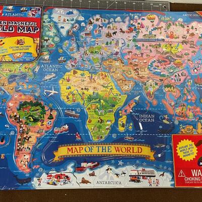 #338 Wooden Magnetic World Map