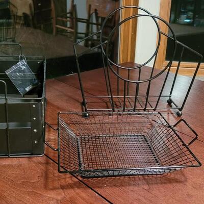 Lot 173: Black Wire Basket, Crate and Magazine Stand