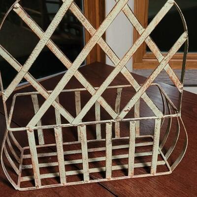 Lot 174: Mint Green & Rust Hanging or Counter top Metal Basket