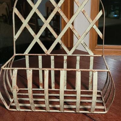 Lot 174: Mint Green & Rust Hanging or Counter top Metal Basket