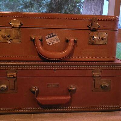 Lot 196: Vintage J.C. Higgins Luggage & Unmarked Smaller Luggage - Both have keys