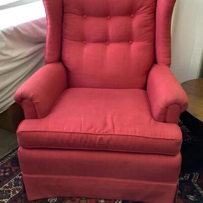 B - 132. Brick Red/Rose Red Upholstered Arm Chair - 