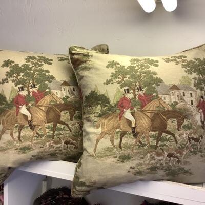 C - 136. Pair of Equestrian Print Custom Made Pillows