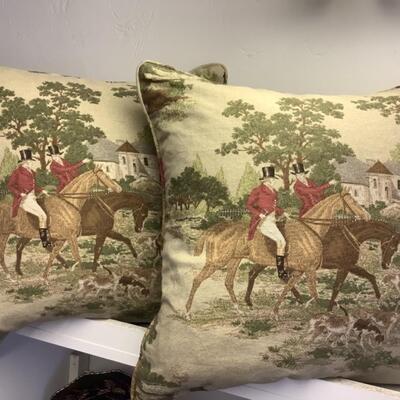 C - 136. Pair of Equestrian Print Custom Made Pillows