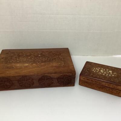 D - 145. Pair of Hand Carved Wooden Trinket Boxes