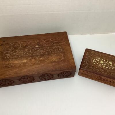 D - 145. Pair of Hand Carved Wooden Trinket Boxes