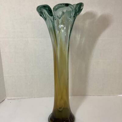 D - 153. Vintage 17â€ Swirl Art Glass Vase
