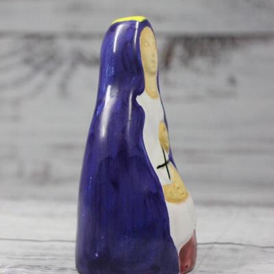 Vintage Hand Painted Virgin Mary Statuette Pottery Figurine