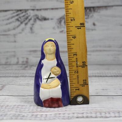Vintage Hand Painted Virgin Mary Statuette Pottery Figurine