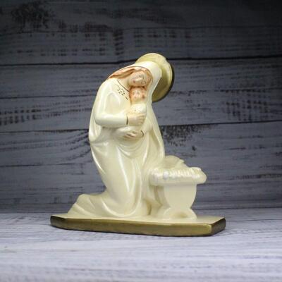 Vintage White Statuette of Madonna and Baby Figurine