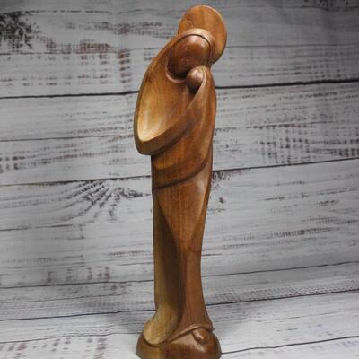 Carved Wood Statuette of Virgin Mary with Child