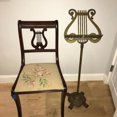 Vintage Brass Music Stand and music staff chair